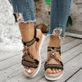 thumbnail image 2 of Wedge Sandals for Women Boho Beaded T- Strap Espadrilles Open Toe Platform Heels Elastic Slingback Casual Summer Dress Shoes Black Size 9.5, 2 of 7