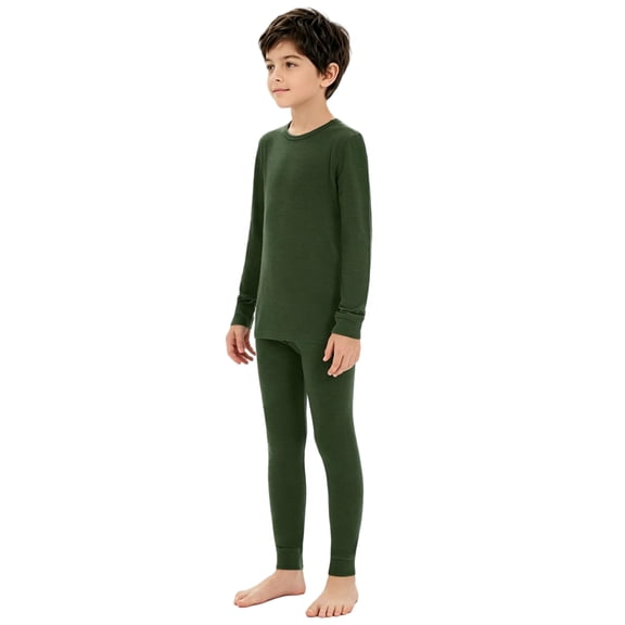 Woolcano Kids 100% Merino Wool Base Layer Set Unisex Thermal Underwear for Girls & Boys Ski Winter