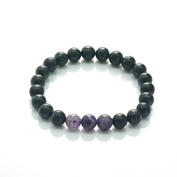 Stones Bracelet Black Beads Stretchy Authetic Crystal Jewelry Spiritual Healing Crystal Chakra Balance (Dream Amethyst-Shungite)