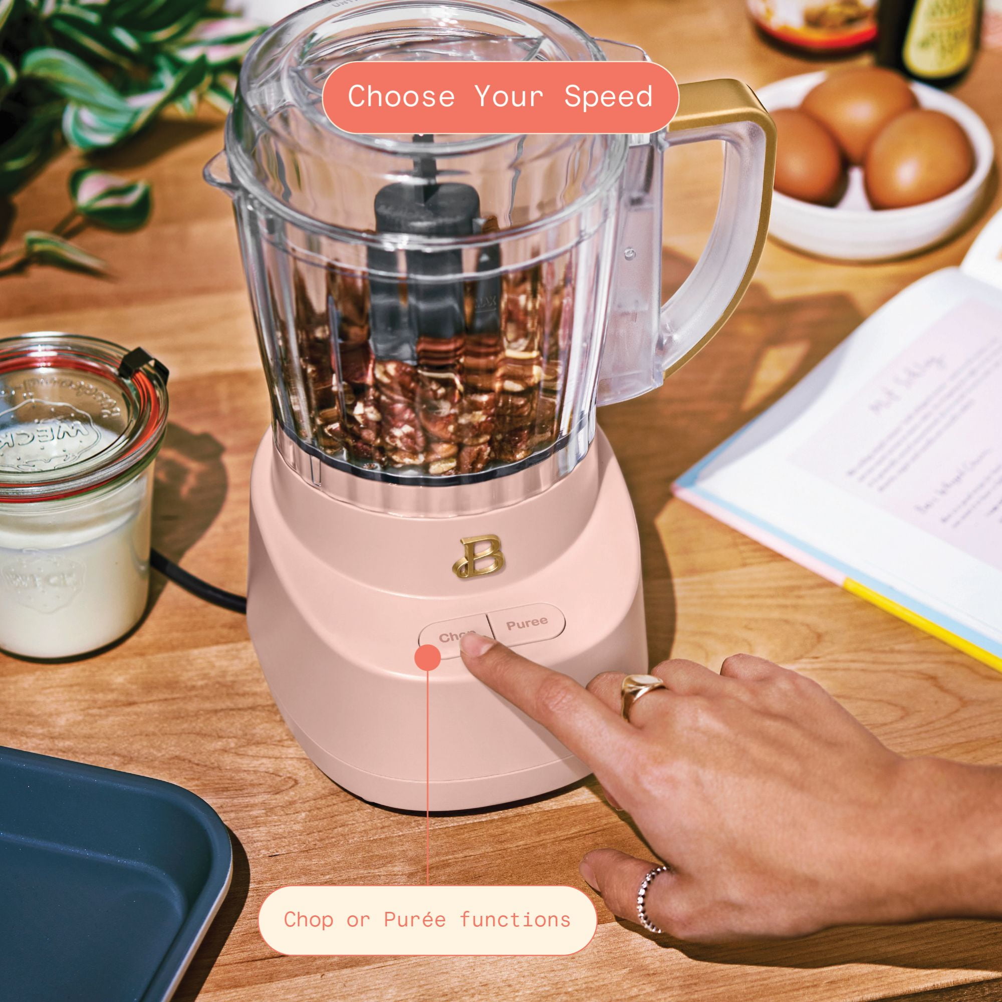 Beautiful 3-Cup Food Chopper, Rose by Drew Barrymore