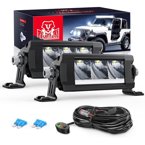Nilight 5.3Inch Single Row LED Light Bar 2PCS 15W 1680LM Anti-Glare Spot DRL Offroad Slim Driving Light Bar IP68 w/ 16AWG DT Wiring Kit for Pickup Truck SUV ATV UTV Boat 4x4 Jeep