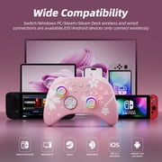 Pink Wireless Controller for Switch/Switch 2, PC, iOS & Android – Hall Effect Joysticks, Programmable Back Buttons, RGB Lighting, Turbo & Vibration, Bluetooth Gamepad