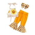thumbnail image 1 of Arvbitana 6M-5T Toddler Baby Girls 3Pcs Pants Set Sleeveless Sunflower Print Tie-up Halter Tops + Bell Bottoms + Bowknot Headband Outfits Infant Summer Cute Clothes, 1 of 8