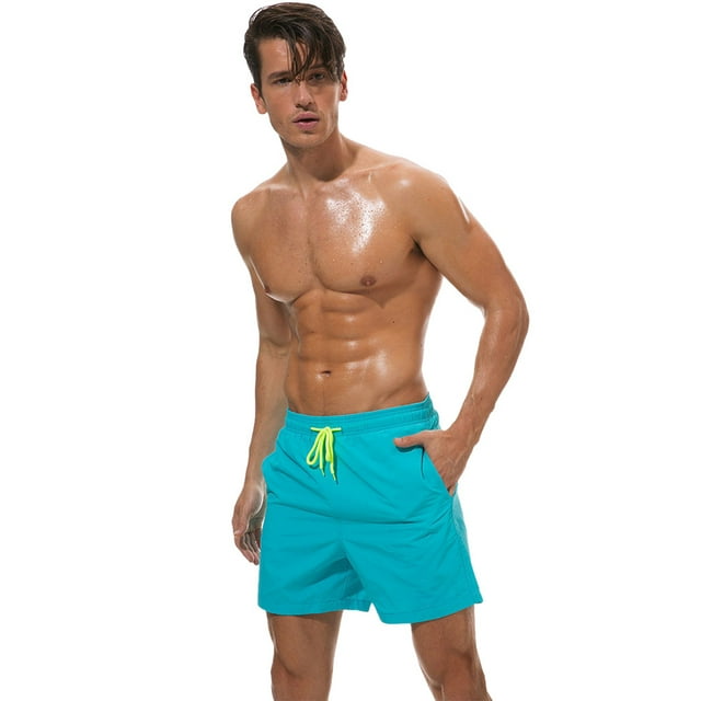 pitrice Men Beach Shorts Quick Dry Running Trousers Sports Bodybuilding Training Pants Solid Color Lace Up Sweatpants Light blue L