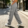 thumbnail image 2 of Women's Stretch Cargo Pants Baeitkot Women's Solid Color Stretch Cargo Pants With Elastic Waistband Button Zip Fly And Multi Pockets Outdoor Casual Hiking Trousers Gray XL, 2 of 9