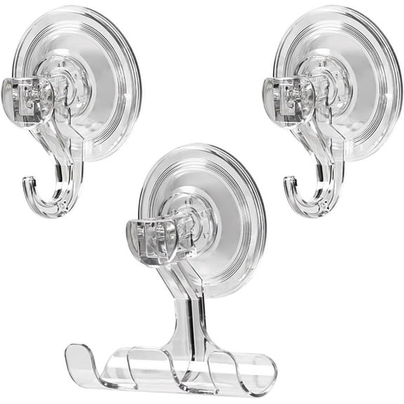 Suction Hooks,3 Pack Bathroom Towel Hooks Powerful Push and Lock Multi-Purpose Suction Hanger Clear Reusable Heavy Duty Vacuum Suction Cup Hooks for Bathroom,Kitchen