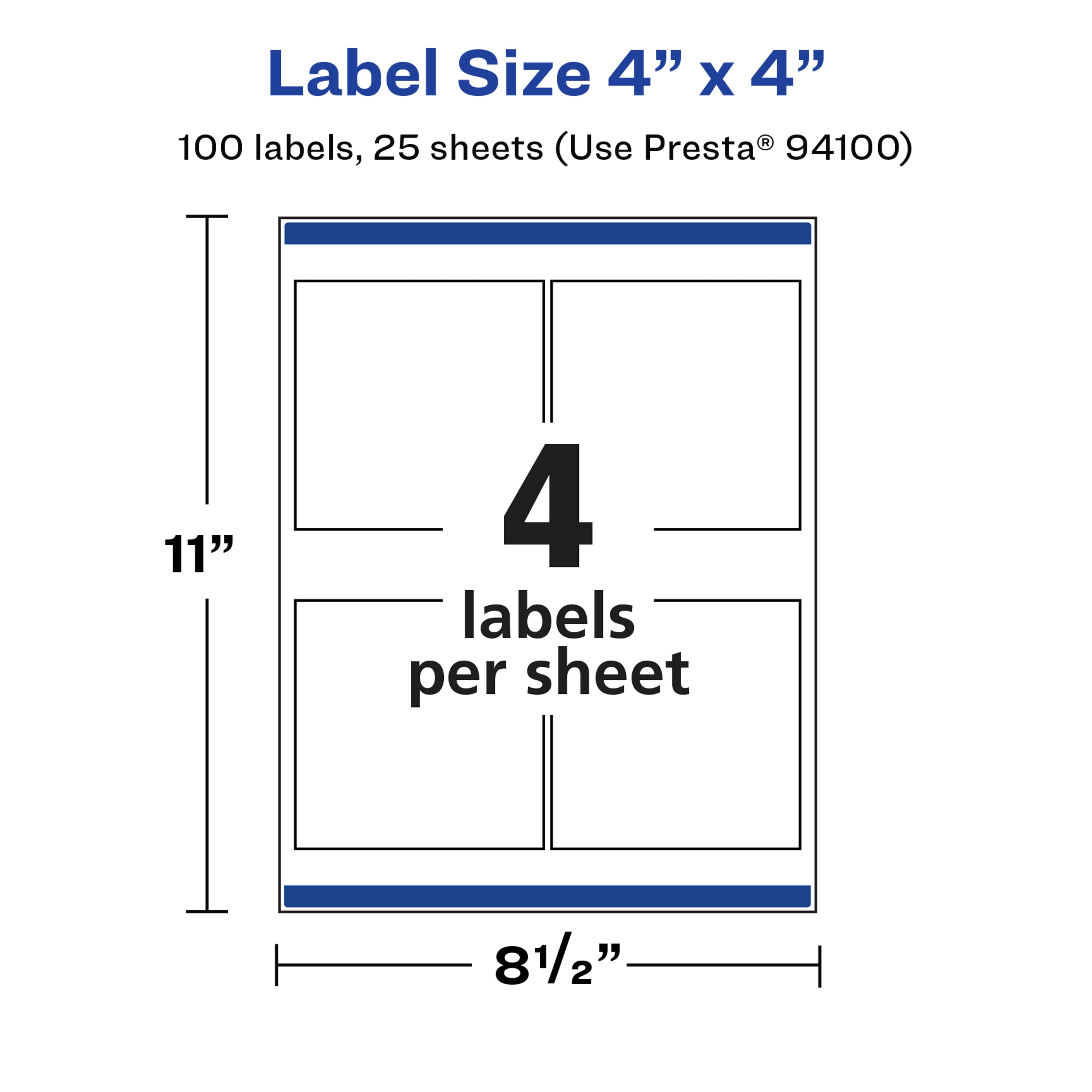 Avery Glossy White Square Labels, 4" x 4", 100 Total