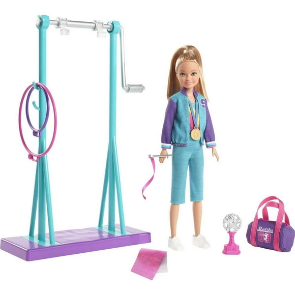 Barbie Team Stacie Doll and Gymnastics Playset with Spinning Bar and 7 Themed Accessories