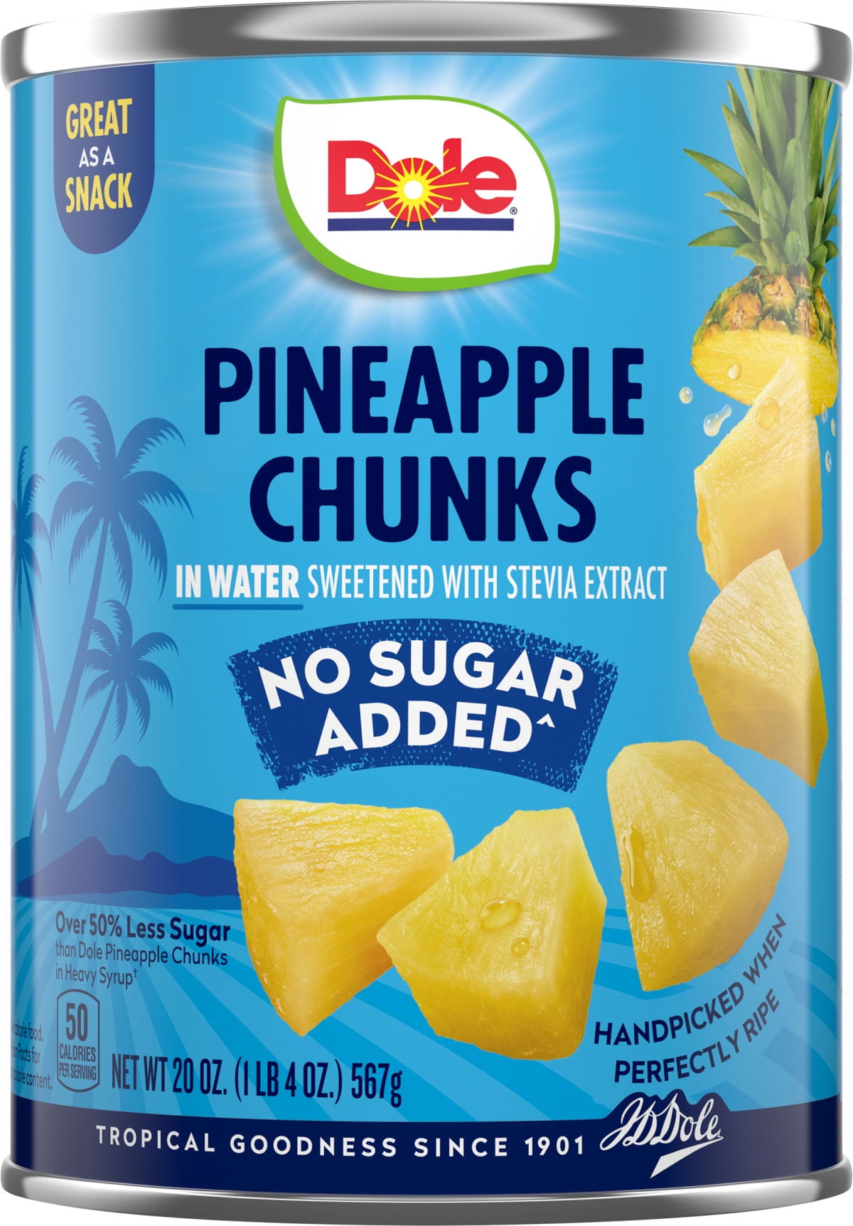 (12 pack) Dole No Sugar Added^ Pineapple Chunks in Water^^, 20 oz Can