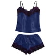 thumbnail image 4 of MEZZALL Women's 2 Piece Satin Pajama Set Spaghetti Strap Cami Top with Lace and Elastic Drawstring Shorts Sleepwear Breathable Pjs, 4 of 5