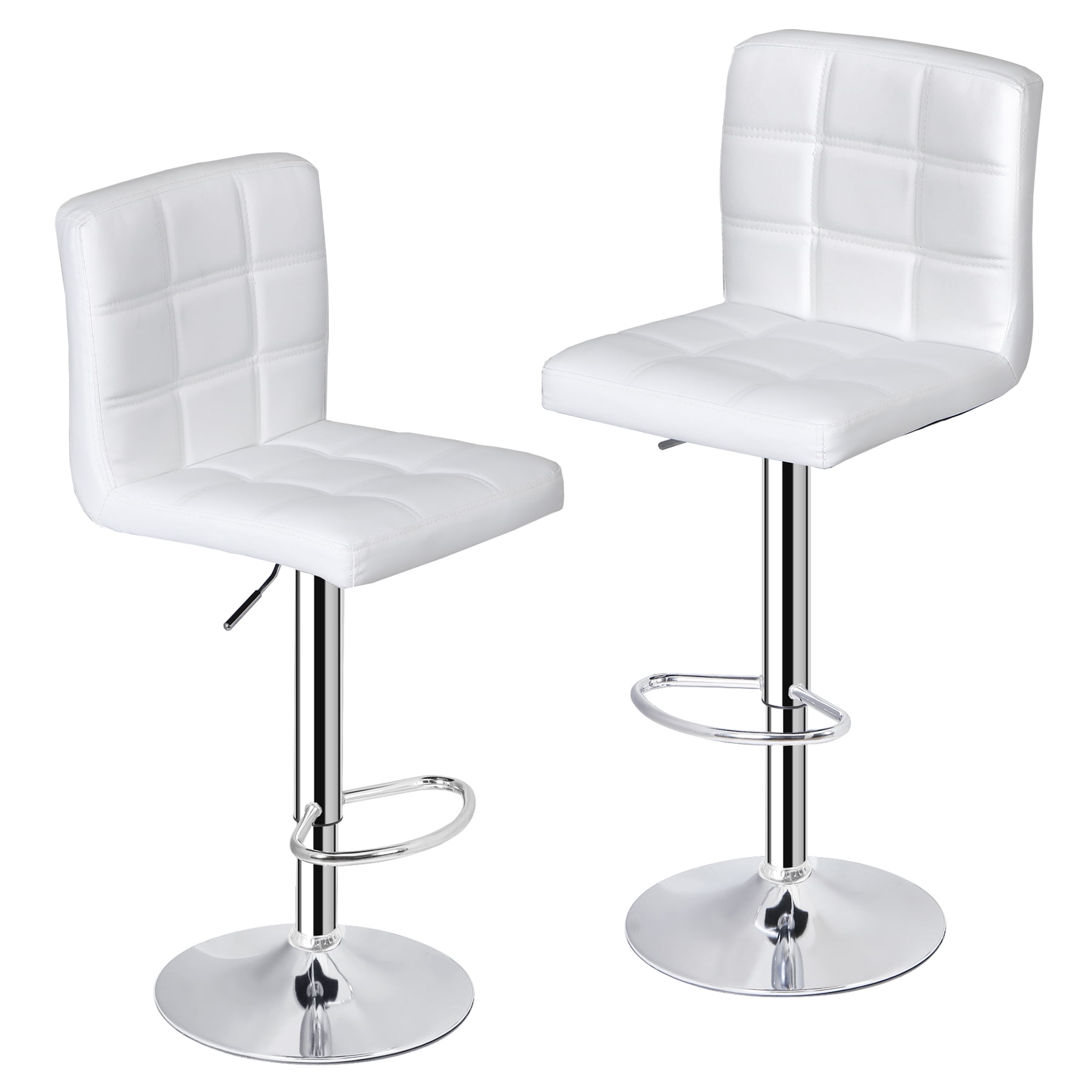 ZenSports Set of 4 Adjustable Stool W/Back - PU Leather Swivel Barstools Bar Kitchen Counter Stool White