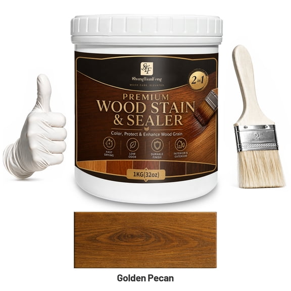 1kg(32oz) Water-based Wood Finishing Paint, Wood Stain & Sealer, Combining Primer, Colorant And Varnish In One Step, Low-Odor Fast Dry Indoor Outdoor Wood Paint For Wood