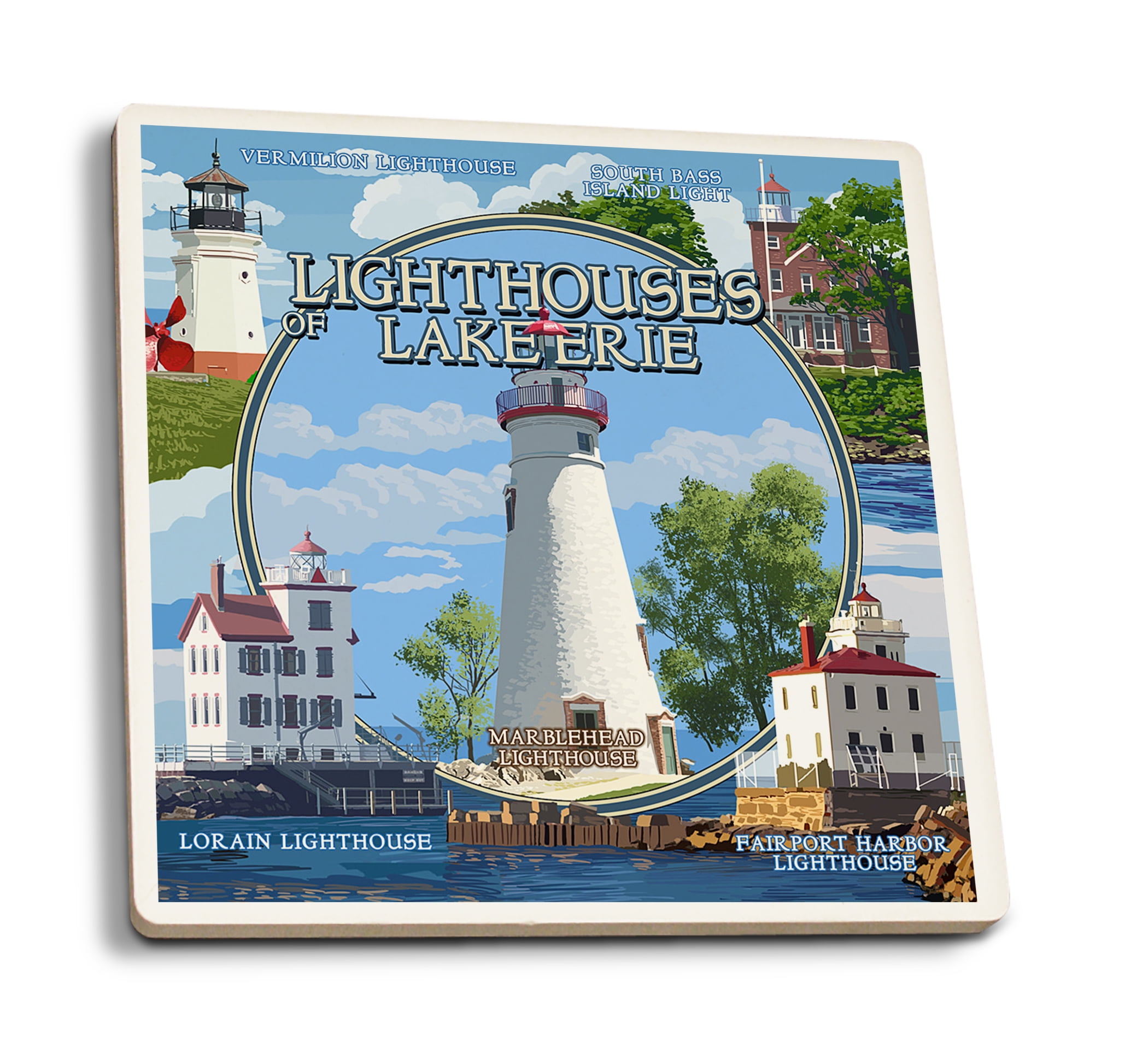 Ohio, The Lighthouses of Lake Erie (Absorbent Ceramic Coasters Set of 4