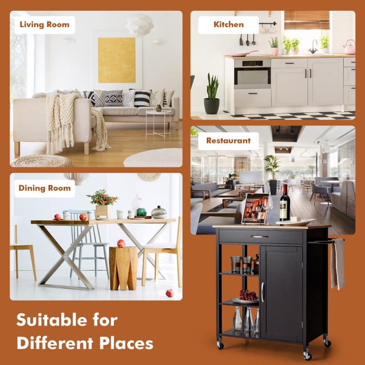 Finihen Rolling Cart, Kitchen Island Cart, Mobile Kitchen Island Cart with Rubber Wood Top, for Kitchen, Dining Room, Brown Finihen Rolling Cart, Kitchen Island Cart, Mobile Kitchen Island Cart with Rubber Wood Top, for Kitchen, Dining Room, Brown