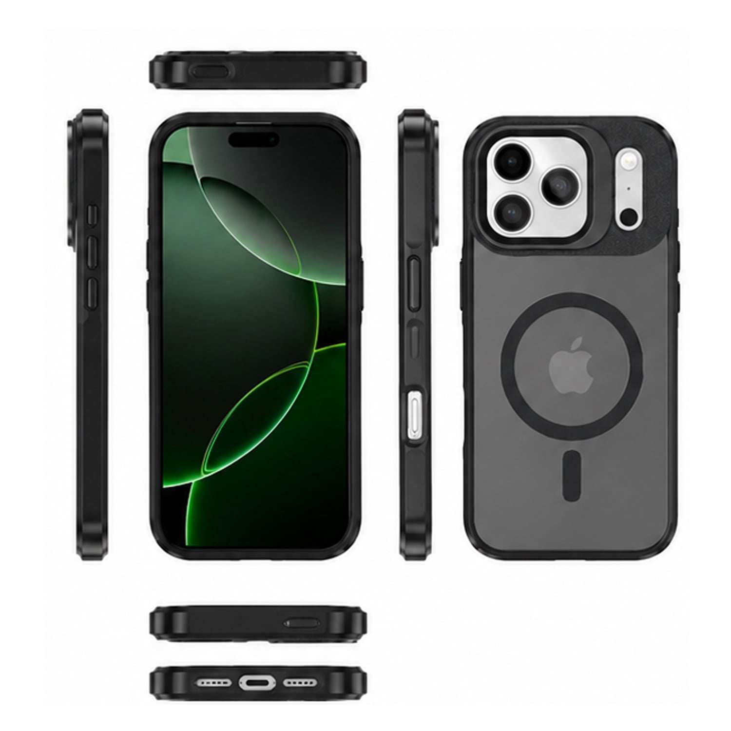 Clear Slim Stand Case with Camera Lens Kickstand for iPhone 17 Pro Max - Black