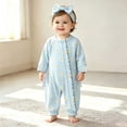thumbnail image 2 of felwors Infant Baby Girl Fall Outfit Romper Floral Print Ruffled Trim Crew Neck Long Sleeve Jumpsuit Newborn Clothes, 2 of 4
