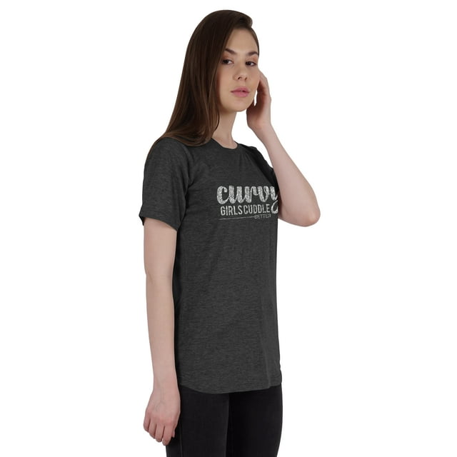 Inkmeso T-Shirt Graphique pour Femmes avec Citation "Curvy Girls Cuddle Better"