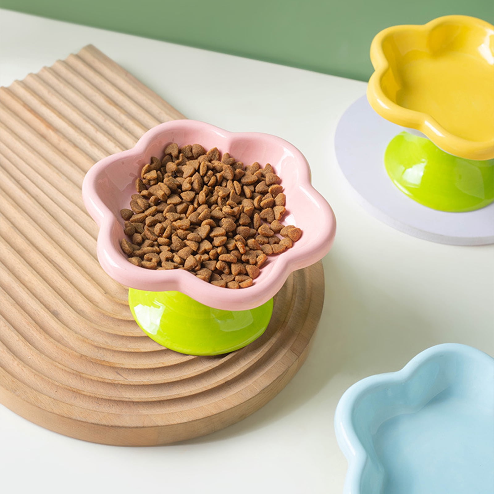 Modern Ceramic Cats Bowl with Raised Stand for Improved Postures and Easy Maintenances for Various Cats Feeding