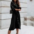 thumbnail image 2 of Women's Long Sleeve Button Down Dress Casual Loose Tie Waist Adjustable Sleeve Length Midi Dresses Black, 2 of 6