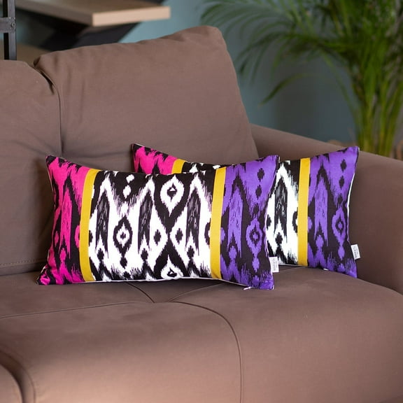 Ikat Set of 2 Lumbar 12"x20" Boho Throw Pillow Covers