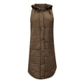 thumbnail image 3 of ZHOUCHANKIDS Long Vest for Women Sleeveless Winter Long Puffer Vest Lightweight Warm Zip Up Hooded Jacket Khaki S, 3 of 4