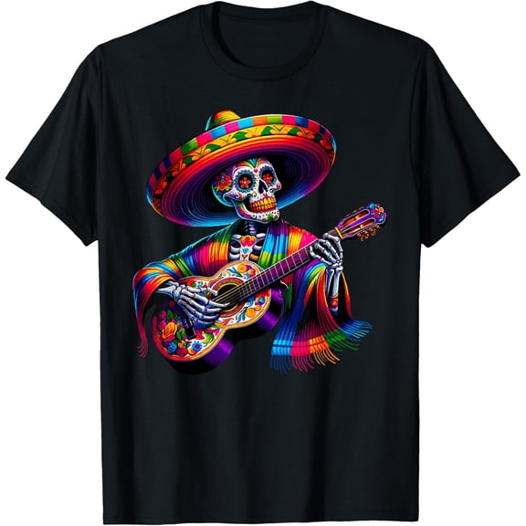 Men's Colorful Day of the Dead Sugar Skull Mariachi T-Shirt