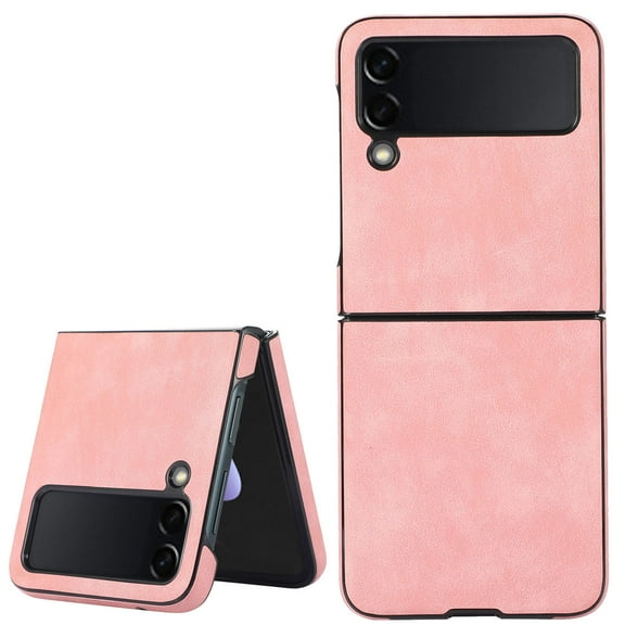 Allytech for Samsung Galaxy Z Flip 4 Ultra-Thin Folding Case, Premium PU Leather Anti-Drop Heavy Duty Full Body Protective Case for Samsung Z Flip 4 6.7" 5G 2022 Ladies Women Men, Pink