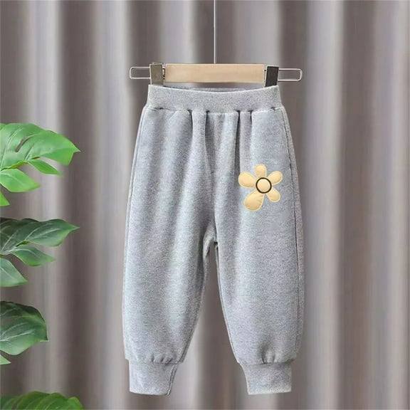 CYRBOKO Girls Athletic Sweatpants, Cotton Soft Casual Elastic Waist Jogger Pants Gray Size 7-8 T