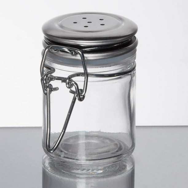 1.5 oz Resealable Salt & Pepper Shaker, Glass Jar with Stainless Steel