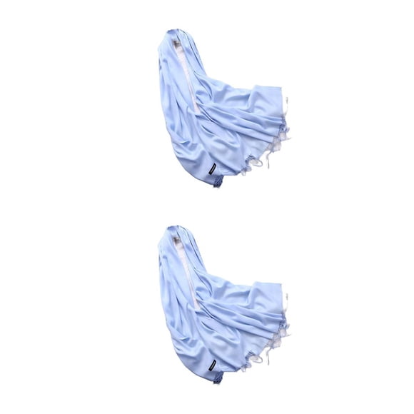 Sonducket Bufanda de mujer Color puro espesado moda invierno bufandas hechas a mano imitación Cachemira chal envolturas negocios viaje año Azul claro 200*70cm 2piezas