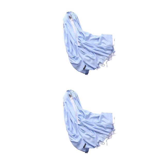 Sonducket Bufanda de mujer Color puro espesado moda invierno bufandas hechas a mano imitación Cachemira chal envolturas negocios viaje año Azul claro 200*70cm 2piezas
