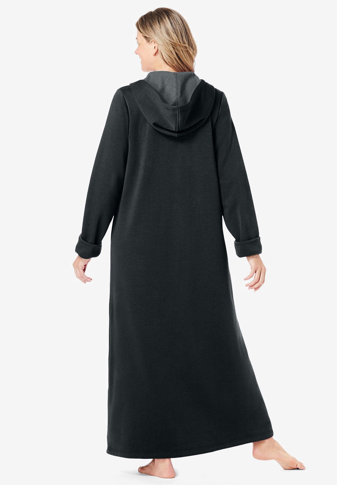Dreams & Co. Plus Size Long Hooded Fleece Sweatshirt Robe