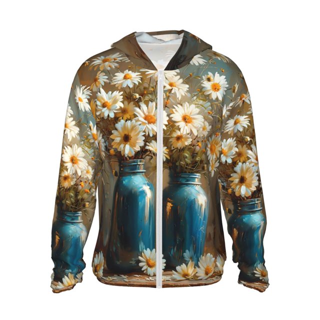 Fotbe Rustic Daisy Mason Jars Chaqueta con Protección Solar UPF 50+ para Hombre y Mujer, Camisa con Capucha y Bolsillos-XX-Large