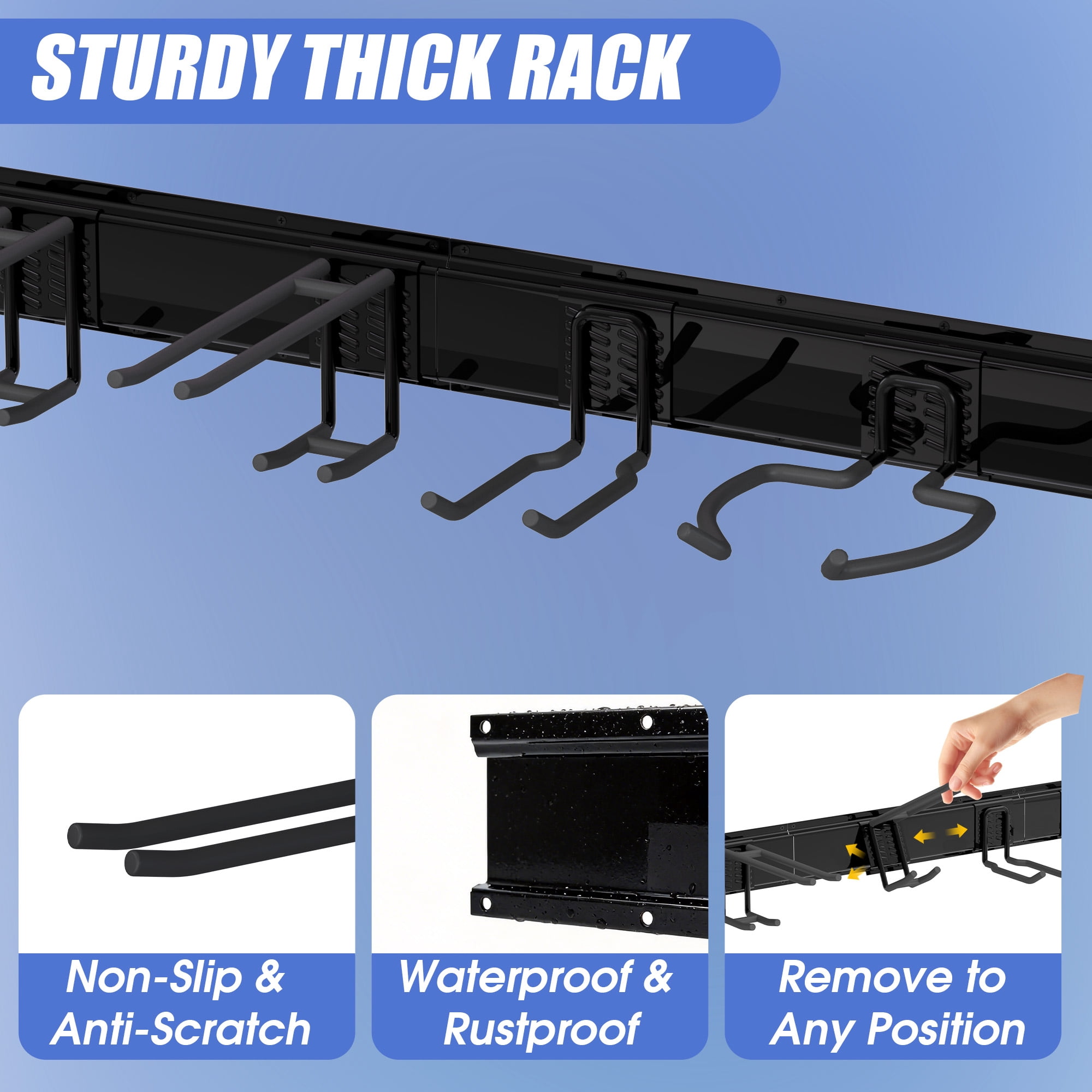Garage Tool Organizer Wall Mount, 48" Garden Tool Organizer with 6 Adjustable Double-layer Hooks, Heavy Duty Metal Garage Storage Rack for Garden, Yard, and Shed
