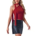 thumbnail image 4 of INSPIRE CHIC Women's One Shoulder Sleeveless Ruched Summer Y2K Crop Tank Top XL Red, 4 of 6