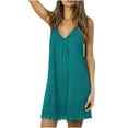 thumbnail image 1 of Cameland Robe Femme Ample Décontractée en Chiffon à Bretelles Col en V Robe Évasée Longueur Genou Bleu m, 1 of 4