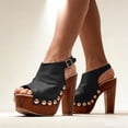 thumbnail image 3 of FSJ Women Studded Platform Heels Slingback Sandals Wooden Block Heel Ankle Strap Peep Toe Mules Shoes Size 5 Black, 3 of 5