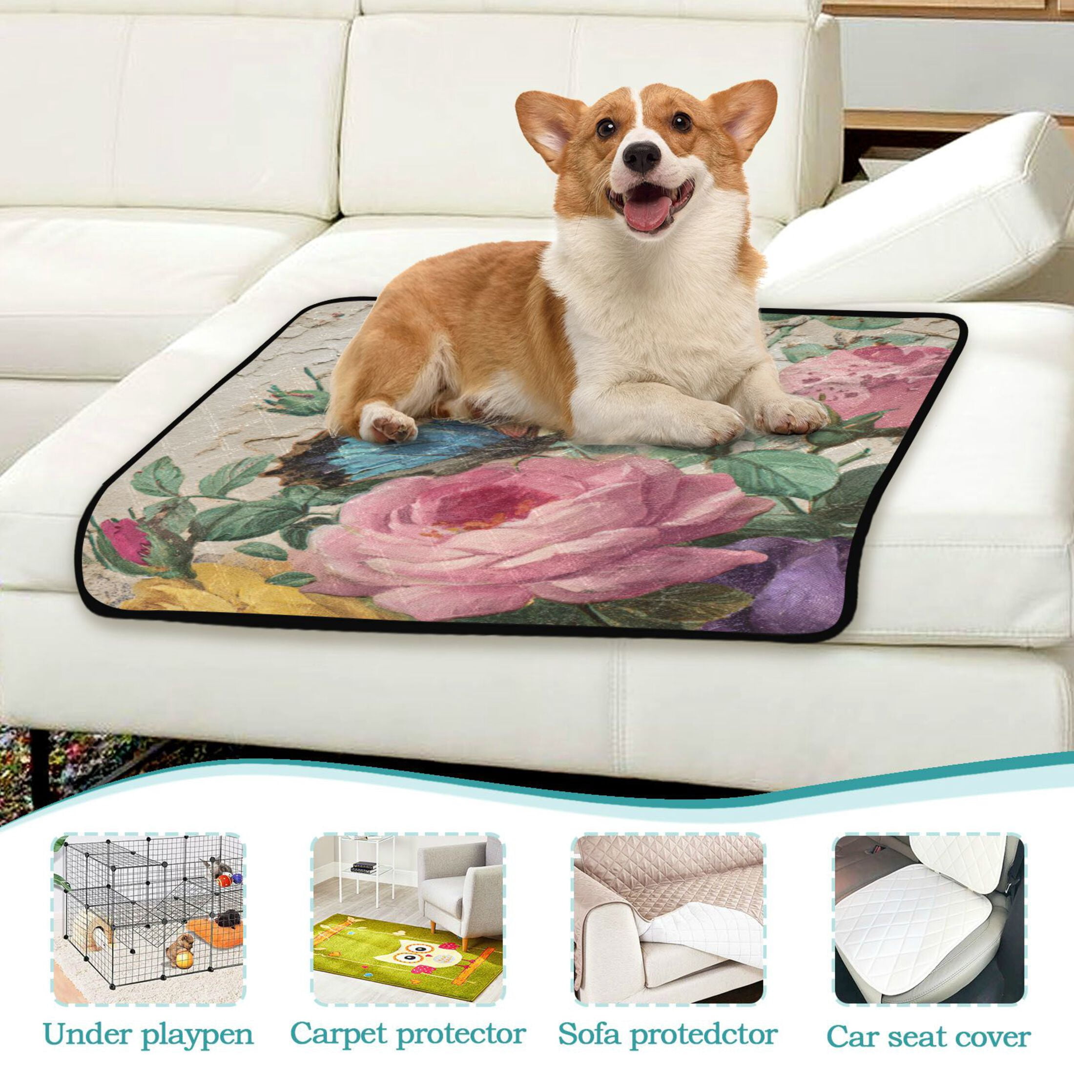 Qxltty Vintage Butterfly Cat litter Pads Pet Set of 3 Diaper Mats Center Anti-leakage Layer Absorbent Soft and Comfortable