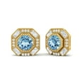 thumbnail image 2 of 6mm Round Blue Topaz Hexagon Minimal Women Mother's Day Gift Stud Earrings 925 Sterling Silver Gold Vermeil, 2 of 4