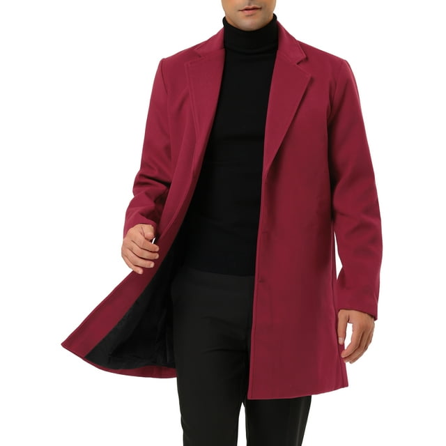 Abrigo Chic para Hombre con Solapa Notch, de Un Solo Botón, de Peso Medio, de Manga Larga, Color Burdeos