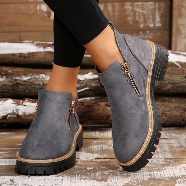 Mepaouo Women's Ankle Boots Chunky Low Heel Short Dress Booties Round Toe  Western Chelsea Work Shoes Grey
