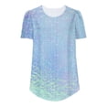 thumbnail image 6 of RYRJJ Womens T Shirts Short Sleeve Pleated Dressy Casual Crewneck Summer Tops Gradient Tie Dye Cute Tunic Eyelet Blouses(Blue,S), 6 of 7