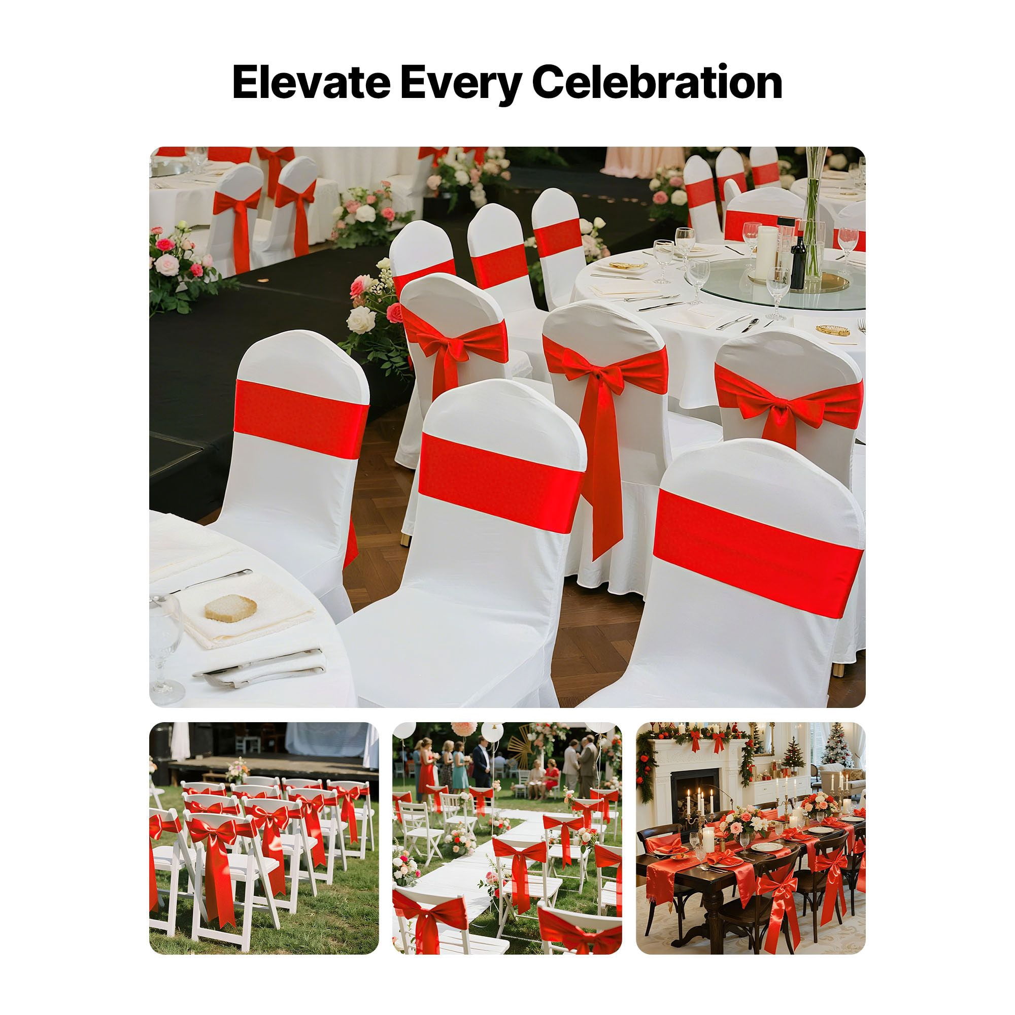Chair Sashes 50-Pack 7x108 Inch Satin Ribbon Ties for Wedding Banquet Party Chair Decoration