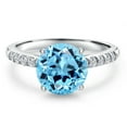 thumbnail image 3 of Gem Stone King 10K White Gold Swiss Blue Topaz and Lab Grown Diamond Engagement Ring for Women | 3.20 Cttw | Round 9MM | Gemstone November Birthstone | Size 5, 3 of 6
