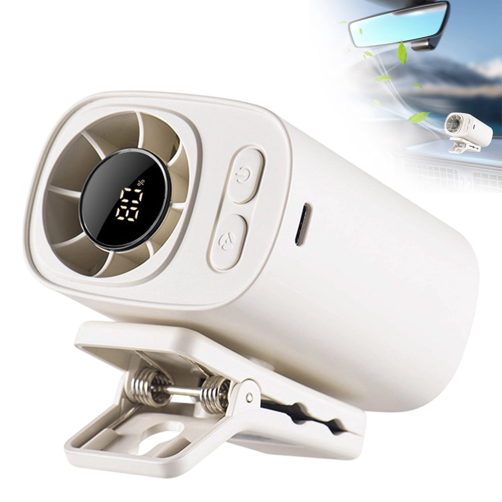 Portable Mini Car Air Conditioner Fan, USB Rechargeable Cooling Fan with LED Display for Auto Vehicle Use