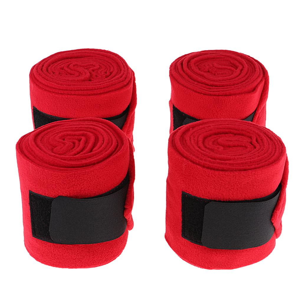 Wswqop Horse Grooming Care Set Of 4 Fleece Leg Wraps Equestrian Equip Supplies - Red