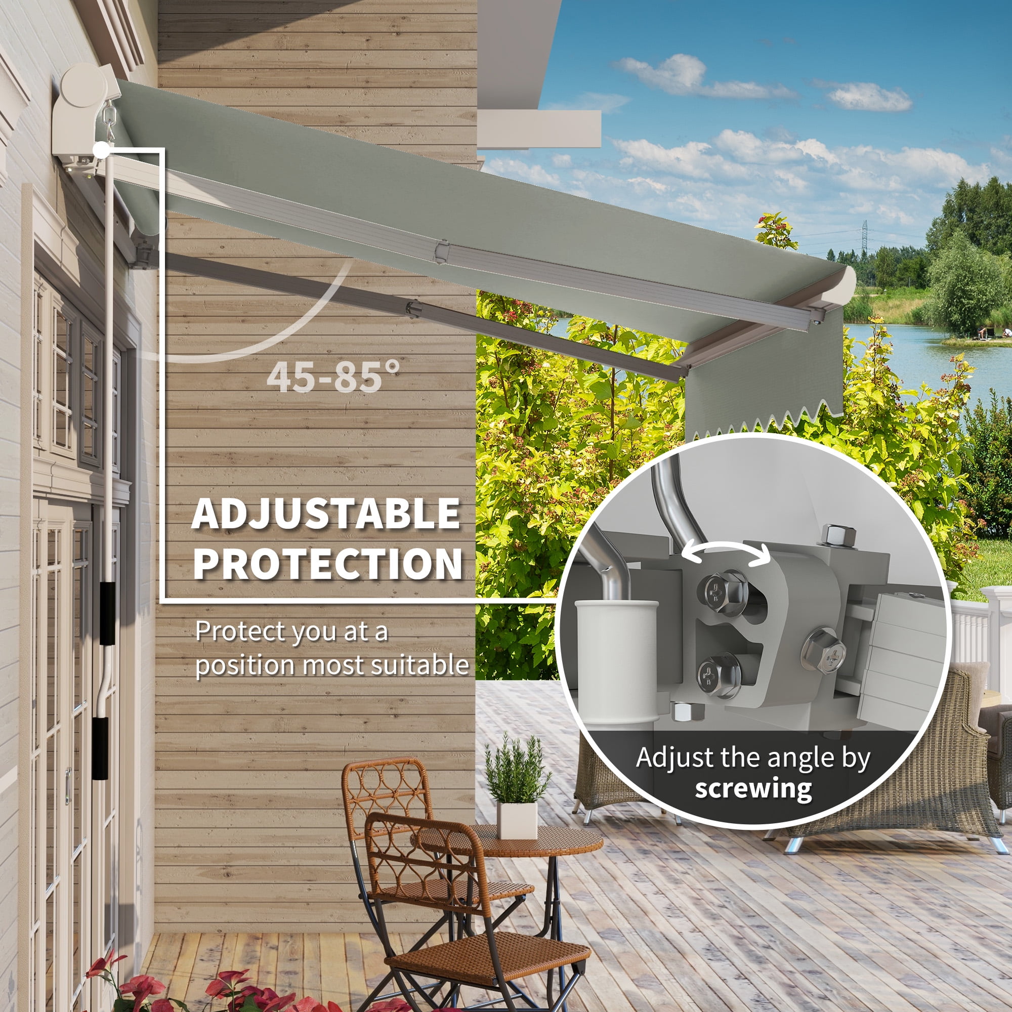 Outsunny 98.4" x 78.75" Manually Retractable Patio Awning