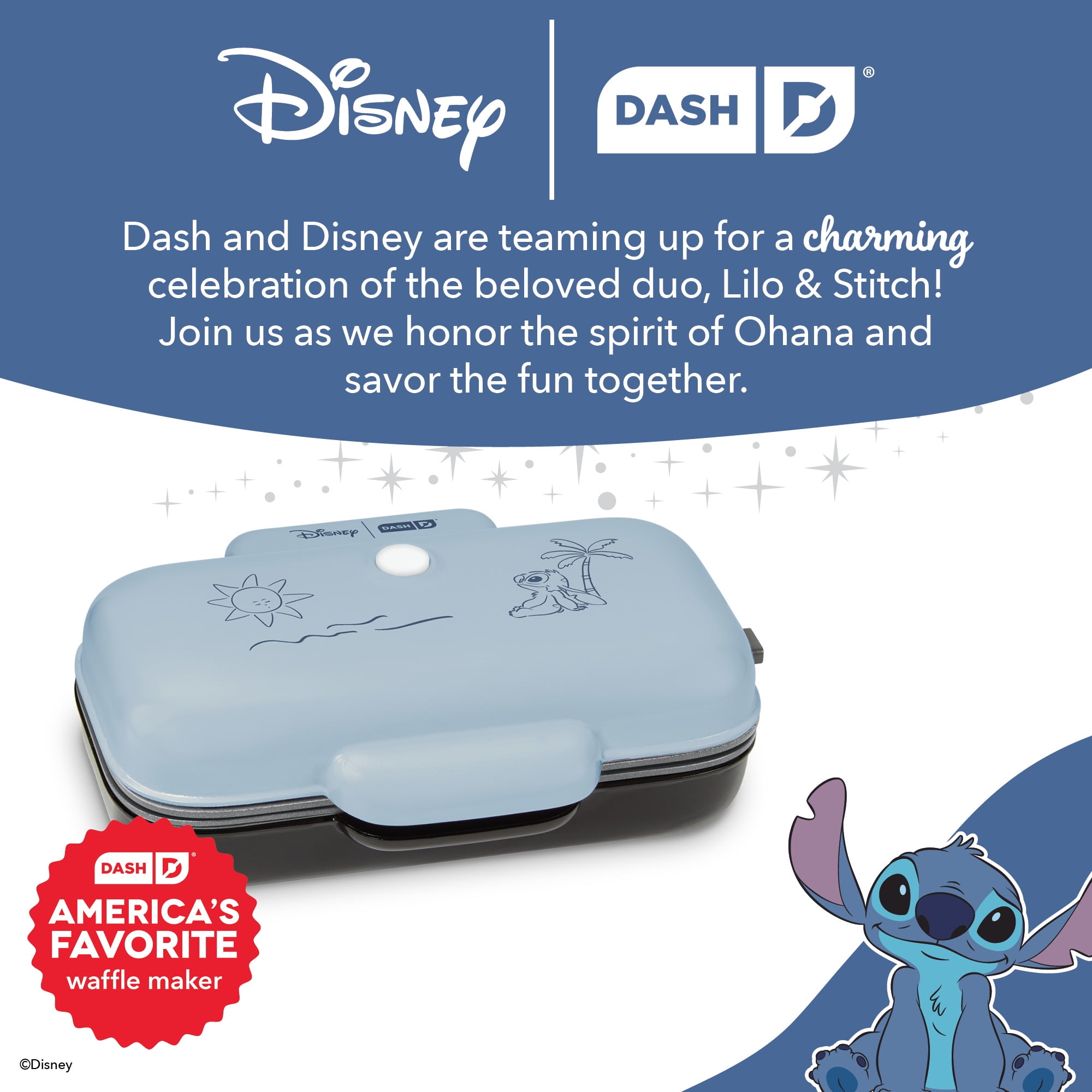 Disney | Dash MultiMaker® Double Mini Maker System - Convenient Electric Waffle Maker - Features Interchangeable, Dishwasher-Safe Plates - Quick Cleanup & Simple Setup - Stitch Design