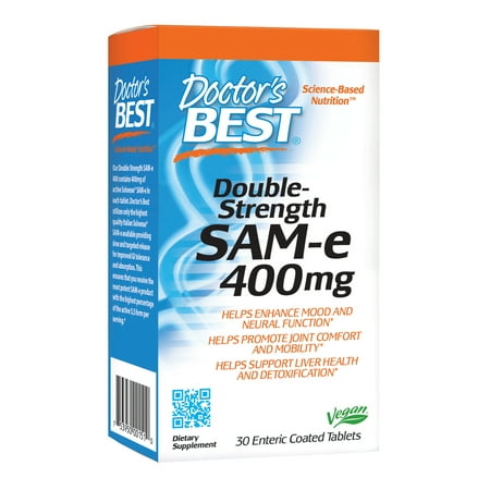 Doctor's Best SAM-e 400 mg, Vegan, Gluten Free, Soy Free, Mood and Joint Support, 30 Enteric Coated