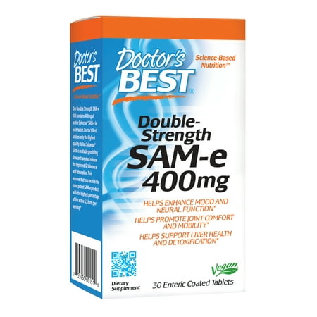 Doctor's Best SAM-e 400 mg, Vegan, Gluten Free, Soy Free, Mood and Joint Support, 30 Enteric Coated (Best For Joint Health)